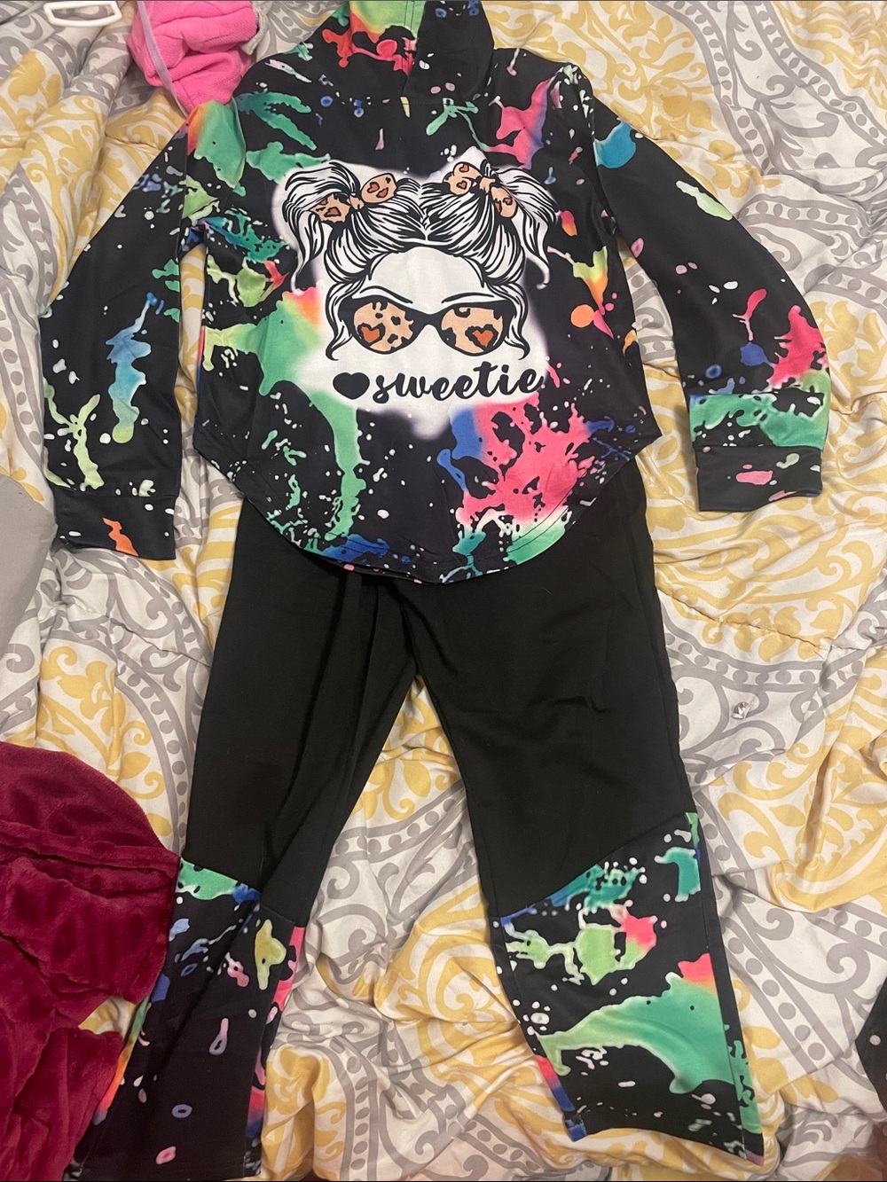 Girls' Sweetie Black Multi-Color Splash Pajama Set